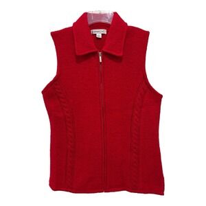 Coldwater Creek Sweater Vest Womens Small Red 100%‎ Wool Full Zip Cable Trim
